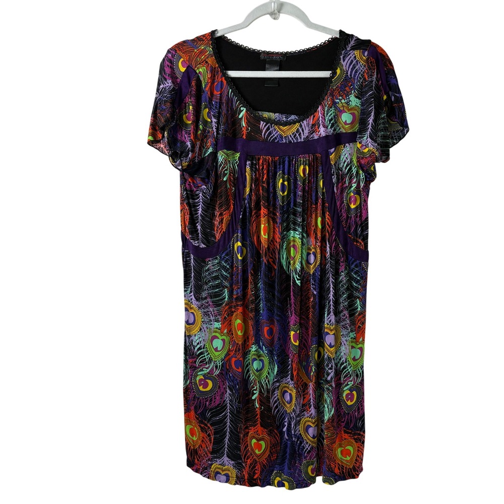 Custo Barcelona Mini Tunic Dress Size 2 S Multicolor Peacock Feather Print Y2K
